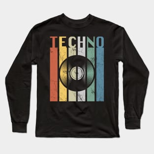Techno Vintage Style T Shirt, EDM Shirt, Graphic Tees Vintage, Techno Music Shirt, Groovy Shirt, Groovy Retro Shirt, Techno and Vinyl Shirt Long Sleeve T-Shirt